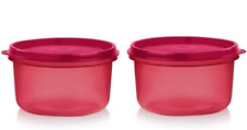 2 TUPPERWARE SERVING CENTER SNACK CUPS CUPS 14 OZ 400ML LIPSTICK RED SET TWO NEW picture