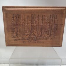 Vntg Pyrography Soft Wooden Giant Redwoods Of California Souvenir Dovetail Box picture