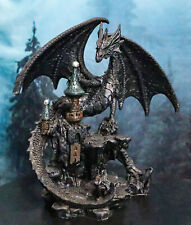 Stone Dragon With Open Wings Guarding Medieval Castle On Mountain Rocks Figurine picture