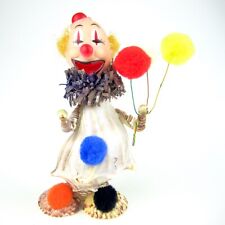 Vintage SeaShell Art Clown Circus Pom Pom Balloons Kitschy Mid Century Conch 7” picture