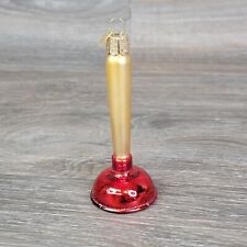Old World Christmas Ornament OWC Toilet Plunger Red Gold Blown Glass Glitter picture