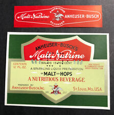 Anheuser Busch Malt Nutrine Prohibition Not IRTP Beer LabeI  St Louis Mo C1920s picture