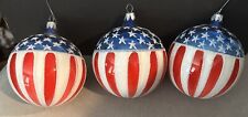 Set of 3 Kurt Adler Kringle Traditional USA Glass Ball Ornaments, Patriotic EUC picture