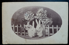 Vintage Victorian Postcard 1909 A Happy Easter - Cameo of Two White Bunnies picture
