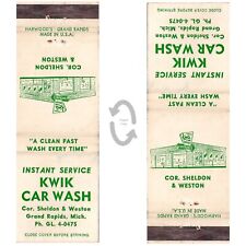 Vintage Matchbook Cover Kwik Car Wash Grand Rapids MI 1950s building Harwoods picture