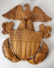Vintage  US Navy  Eagle Crest Carved Wood Wall Plaque 13 Star picture