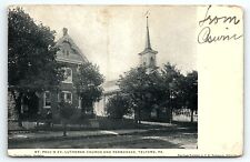 1908 TELFORD PA ST. PAUL'S EV LUTHERAN CHURCH AND PARSONAGE EARLY POSTCARD P3990 picture