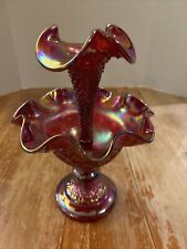 Fenton Museum Collection Ruby Carnival Diamond Lace Single Horn Epergne RARE VTG picture