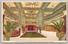 Lobby Mezzanine Floor Morrison Hotel Chicago Illinois Interior Vintage Postcard picture