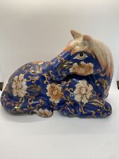 Large Vtg. Chinese Macau HORSE Figurine Handpainted Decorated Oriental Flowers picture
