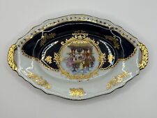 Vintage Porcelain French Limoges Sevres Style Cobalt Blue & 24k Gold Tray Dish picture