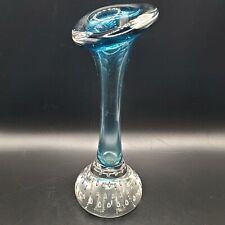 VTG Aseda Sweden MCM Teal Blue Art Glass Bud Vase Bullicante Base 7