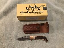 Best Buy Damascus1 Pocket Knife Stag Horn Custom Box Sheath & Sharpening Steel picture
