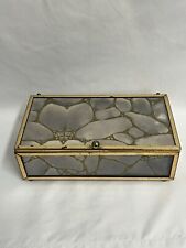 Antique Eglomise Reverse Gold Vein Glass Mirror Art Dresser Vanity Box 10½” picture