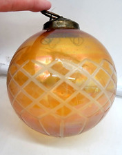 Vintage Kugel Heavy Glass Ball Ornament. Gold Criss-Cross Cut Design 4