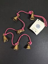 Vintage Bells of Sarna India Arts Pink Rope Strand 6 Brass Bells of Lal Tag picture