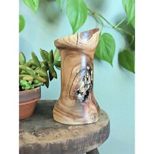 Vintage Asymmetrical Wood Handmade Vase Hand Turned Housewarming Gift For Unisex picture