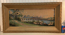 Vtg Victorian 1900’s Reverse Hand Painting Rockville Bridge Harrisburg PA framed picture
