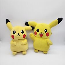 Lot of 2 Pokémon Tomy Pikachu Plushs Frowning/Happy 2017/2015 Yellow 8 Inch picture
