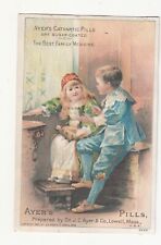 Ayers Cathartic Pills Boy & Girl Doll Bench Lowell MA Vict Card c1880s picture