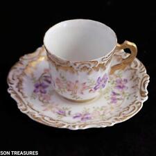 Atq Elite Limoges Demitasse Cup/Saucer Hand Painted Raised Gold Gilt Trim France picture