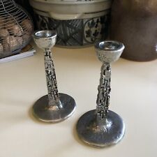 Pair of Small Polished Pewter Brutalist Candlesticks Handmade  picture
