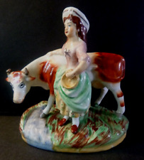 Vtg Antique Staffordshire England Pottery Milk Maid Girl Cow Figure Farm Animal picture