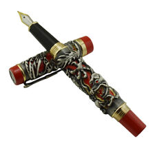Jinhao Dragon Phoenix Vintage Fountain Pen Gray Red Heavy Luck Clip Writing Pen picture