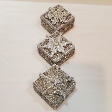 Lot of 3 Pier 1 Imports Retired Jewel Pearl Seed Bead Encrusted Trinket Boxes picture