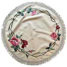 Antique 1900s Royal Society Silk Floral Rose Hand Embroidered Round Tablecloth picture