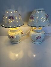 Vintage Pair Ceramic Victorian Style Electric Lamps With 3D Rose Design picture