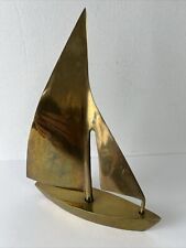 Vintage 10 in Solid Brass Sailboat Statue Figurine  Decor heavy weight picture