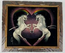 Double White Unicorn Heart Black Velvet Painting 23x19