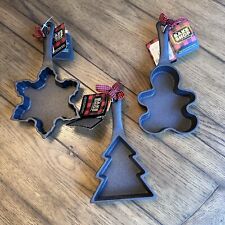 3 Small Cast Iron Skillet Christmas Cookie Mold Tree Snowflake Gingerbread Man picture