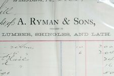 Wilkes-Barre PA 1896 Letterhead, A Ryman & Sons, Lumber, Shingles, Lath Ephemera picture