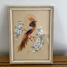 Vintage Mexican Folk Art Feather Craft Bird Picture Golden Pheasant picture