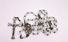 Beautiful Vintage White Sacred Heart Italy Rosary From Nun's Convent  picture