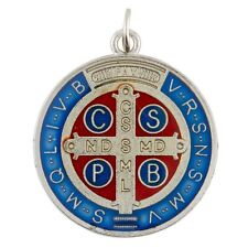 Large Saint Benedict Medal Tri-Colored Epoxy Silver-toned 1.3