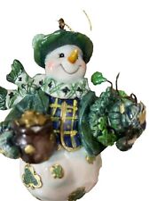 Christmas Ornament Lucky Irish Snowman Clovers Pot Of Gold Good Luck Happy picture