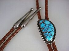 OLD NAVAJO STERLING SILVER & SPIDERWEBBED TURQUOISE BOLO TIE picture