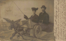 Postcard Prop Studio Novelty Couple in Cart with Donkey RPPC 1906 UDB picture