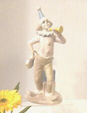 Lladro Style Clown Musician w/Trumpet &  Tamborine Fine Porcelain Figurine 12