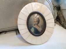 shabby Antique Vtg miniature old french hand painted lady in celluloid Frame picture