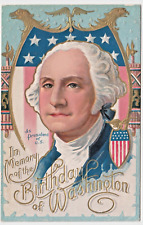 George Washington's Birthday Postcard~Vintage Embossed Patriotic Postcard picture
