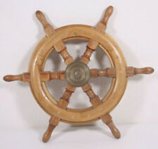 Turned Vtg Wood 18” Nautical Beach Yacht Club Ship Boat Sailor Wheel Brass  picture