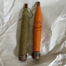 2 Antique Wood Textile Milk Industrial Yarn Thread Spool Spindle w thread picture