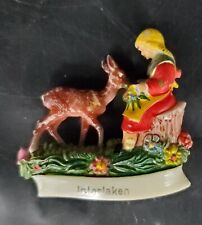 Vintage Interlaken Switzerland Plastic Celluloid Souvenir Pin Brooch Deer  picture