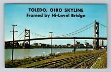 Toledo OH-Ohio, Skyline, Framed By Hi Level Bridge, Antique, Vintage Postcard picture