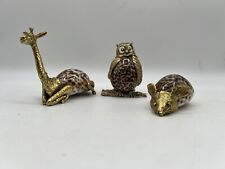 Vintage Cowrie Shell Figurines Owl, Mouse, Giraffe With Gold Metal Detail READ picture