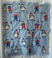 Handmade Vintage Raggedy Ann & Andy Blue White Gingham Check Quilt 32